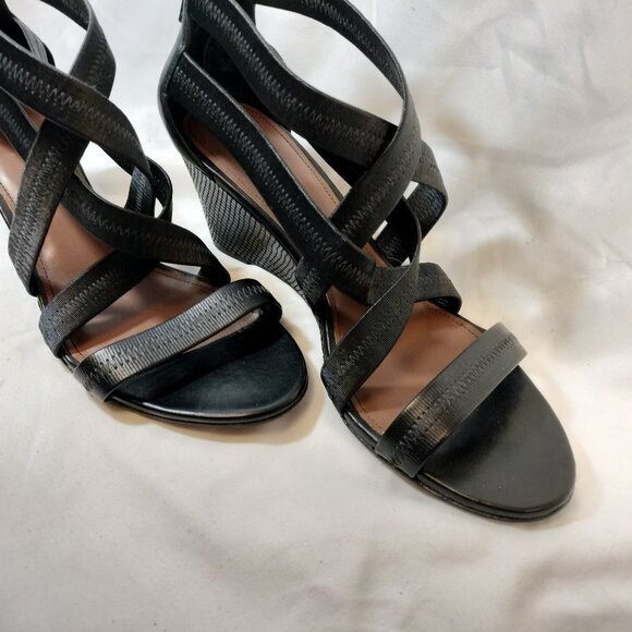 Donald J. Pilner Jemi Black Wedge Heel Criss Cross Sandals Pumps Heels sz 7.5M - Picture 5 of 8